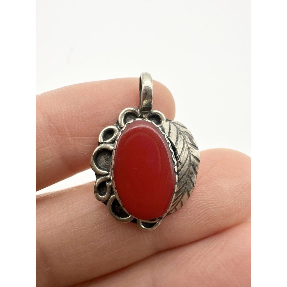Vintage Navajo sterling silver red coral Charm/pendant